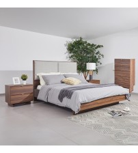 Myles 4Pcs Tallboy Bedroom Suite in MDF Board Fabric Headboard Foam Padding LED Light 